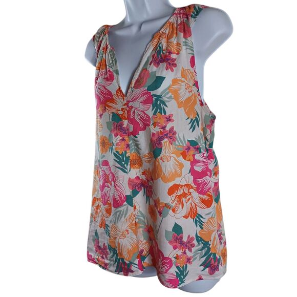 Rachel Zoe Linen Rayon Floral Sleeveless Blouse Top M Medium Tropical Resort Top - Picture 3 of 10